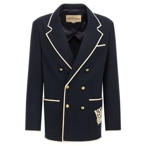 Valentino Garavani Double-Breasted Wool Blazer With Contrast Piping - NWT